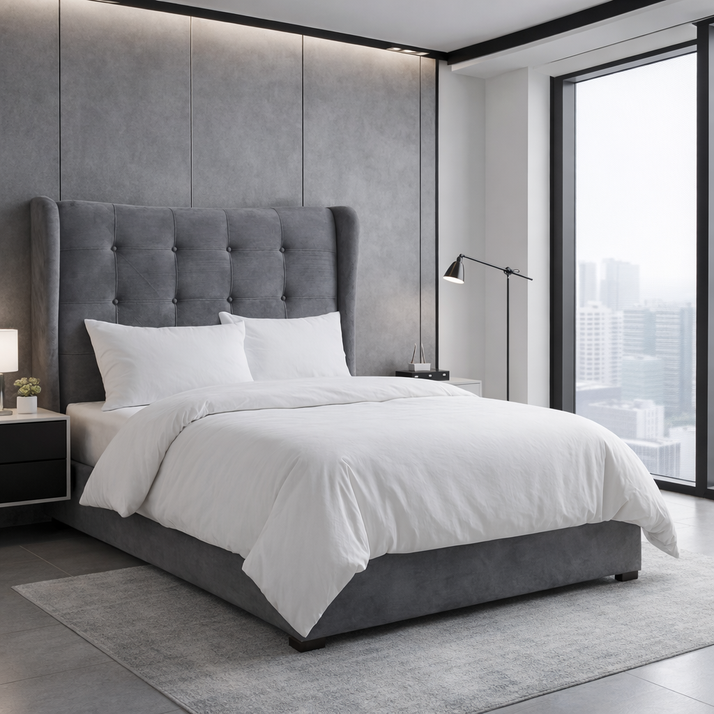 Cama Adriana Tapizada 2 Plazas Gris