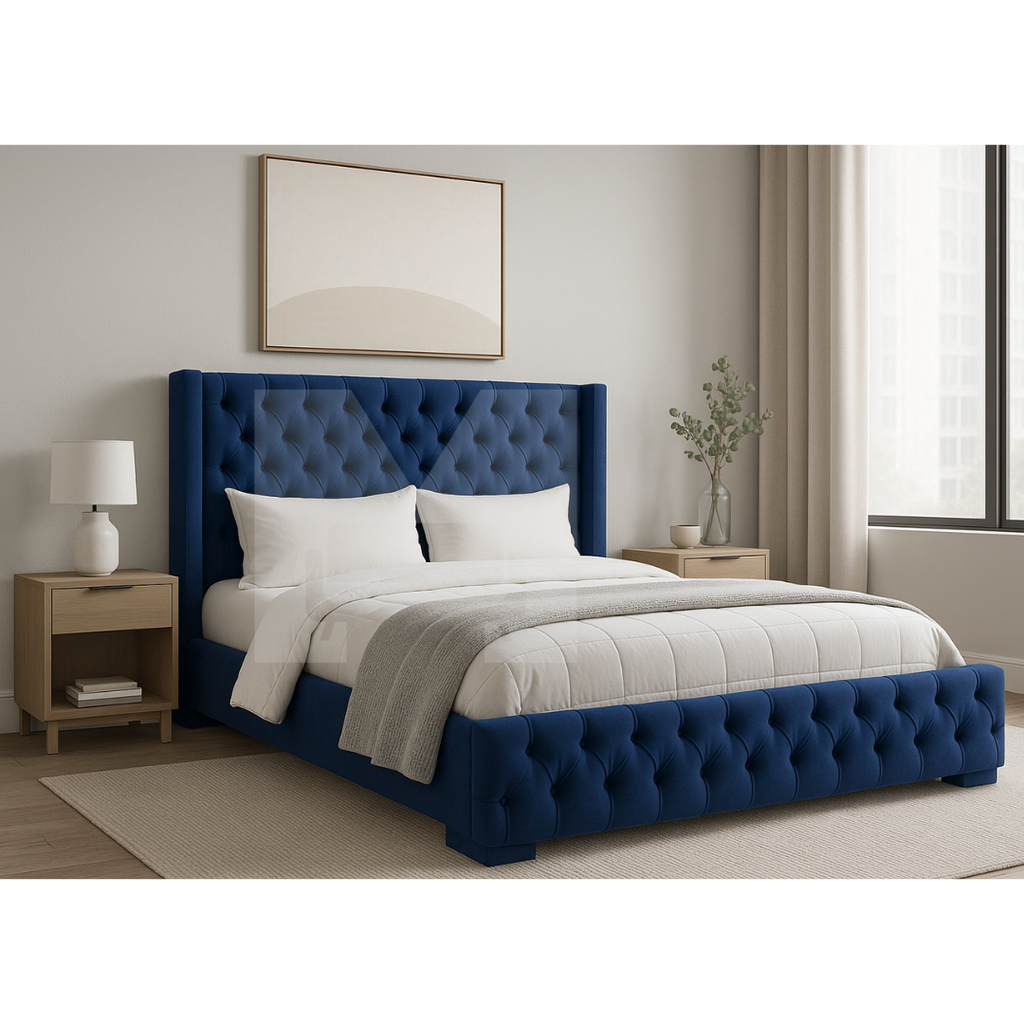 Cama Capitoneada Azul 2.5 Plazas