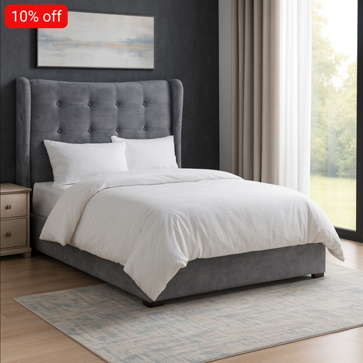 [BC-0967110] Cama Adriana Tapizada 2 Plazas Gris